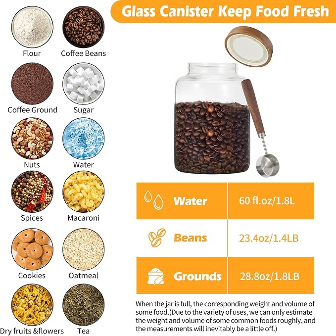 Large Glass Coffee Jars with Spoons 60 oz /1800ml, Round Storage Canister with - Image 3