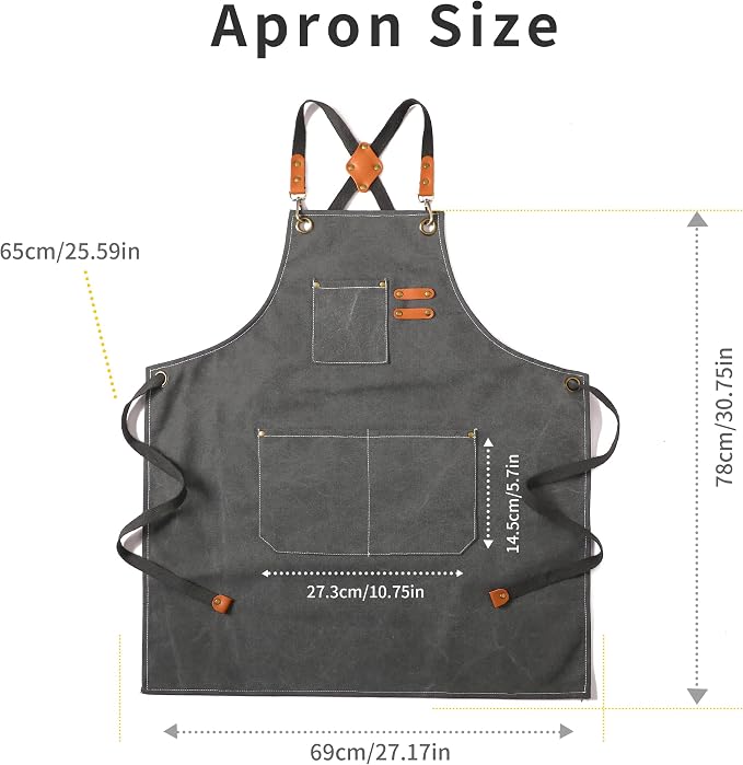 Tosewever Canvas Cross Back Chef Cotton Aprons - Image 6