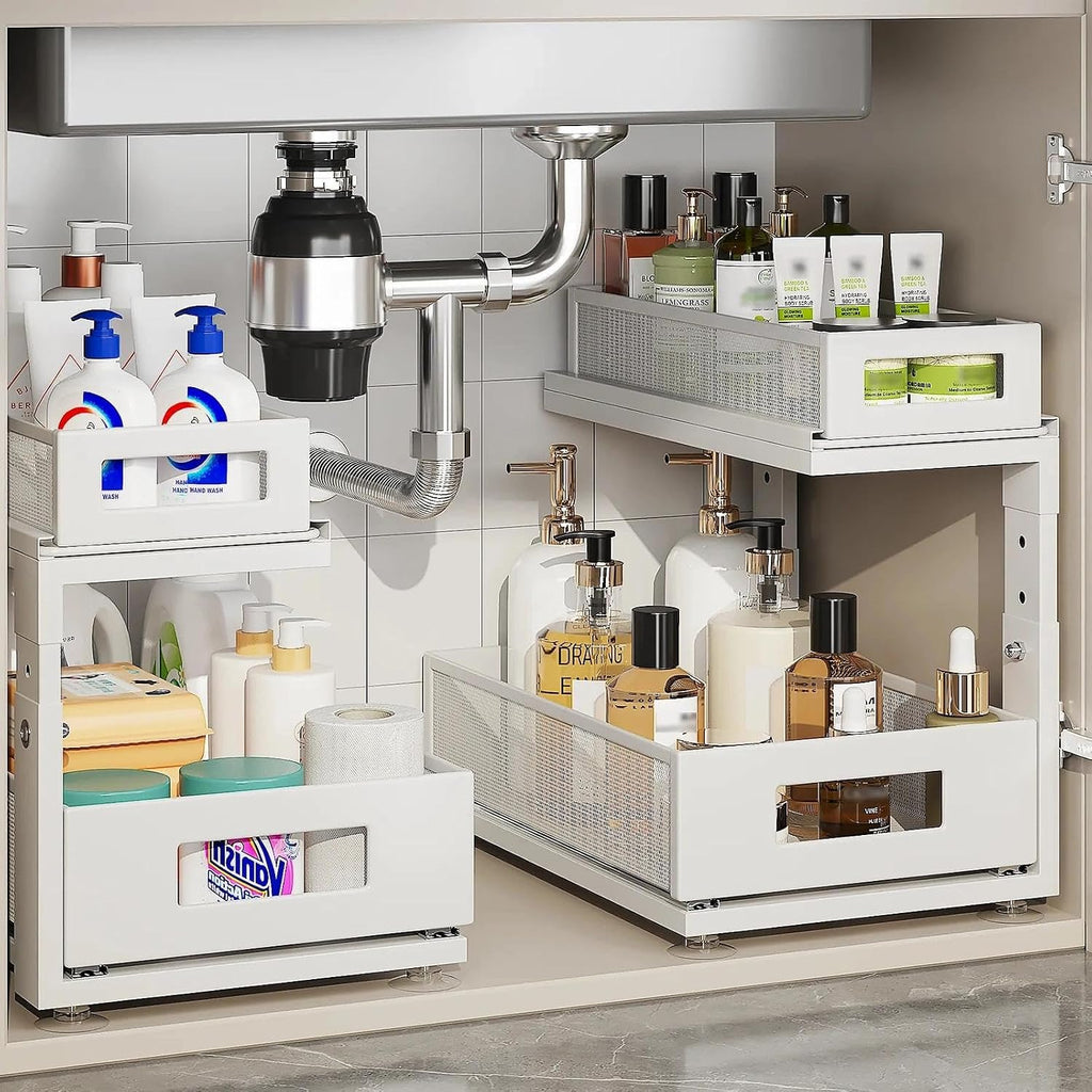 2 Pack Under Sink Organizer With Next-Gen Ball-Bearing Slides,2-Tier