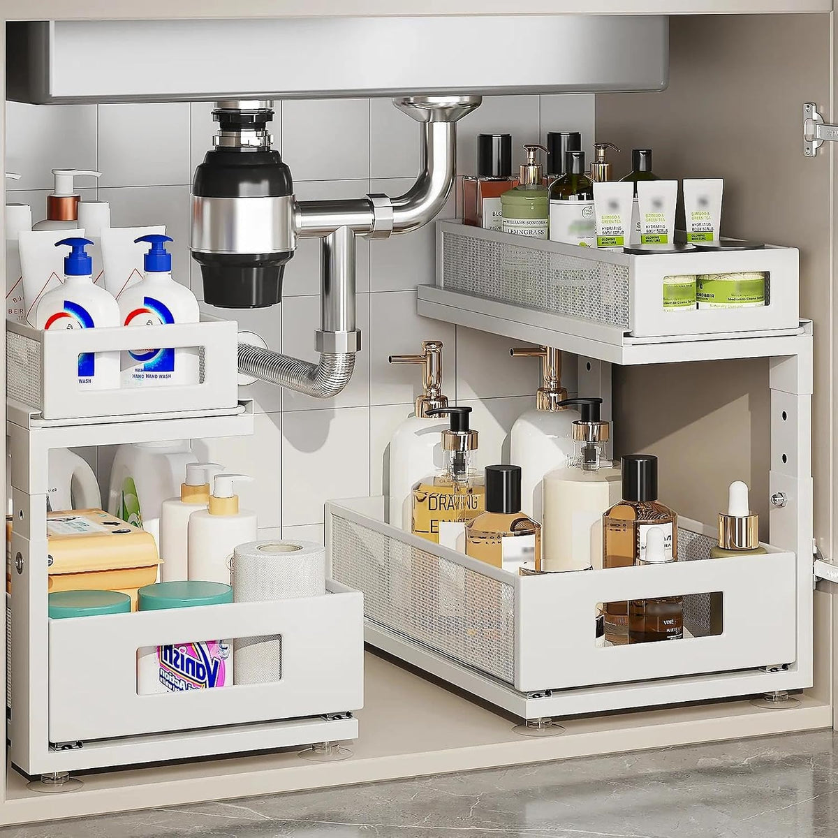 2 Pack Under Sink Organizer With Next-Gen Ball-Bearing Slides,2-Tier