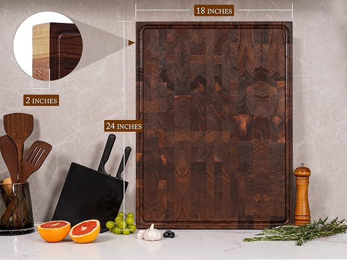 AZRHOM Extra Large Thick Walnut Wood End Grain Cutting Board 24x18x2 In - Image 2