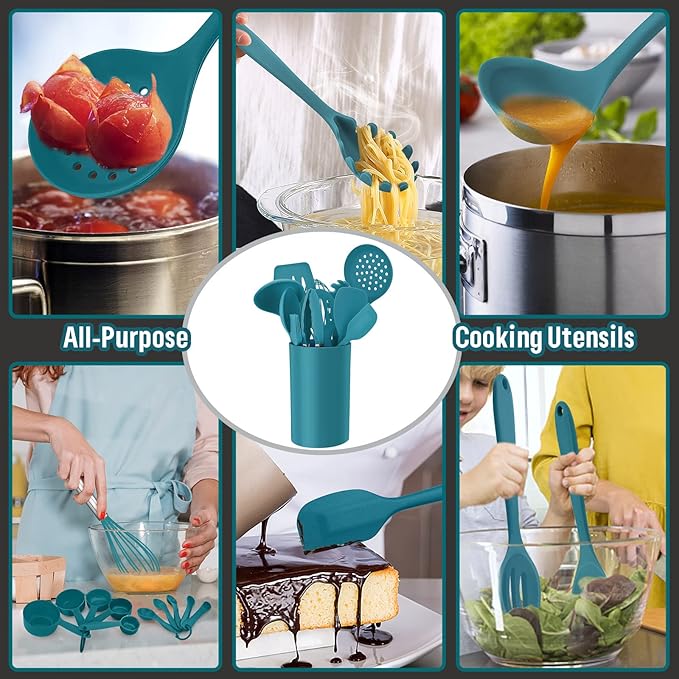 Silicone Kitchen Utensils Set, E-far 23 Pcs Blue Cooking Utensils Tools - Image 4