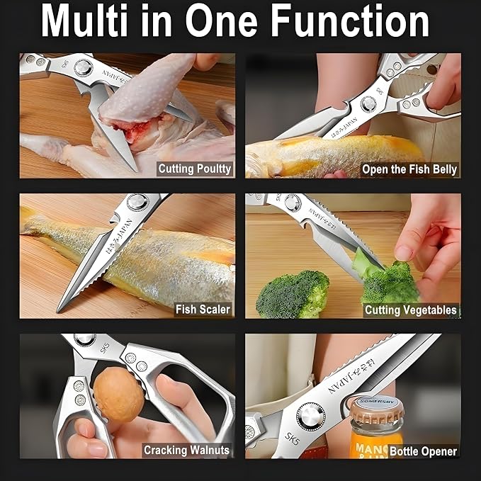 Kitchen Scissors, All Purpose，Ultra Sharp Meat Scissors，Heavy Duty Silver - Image 4