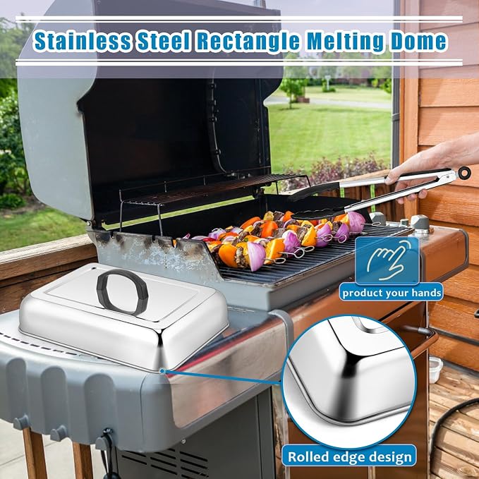 HaSteeL Rectangular Basting Cover, Stainless Steel Cheese Melting Dome Steaming - Image 4