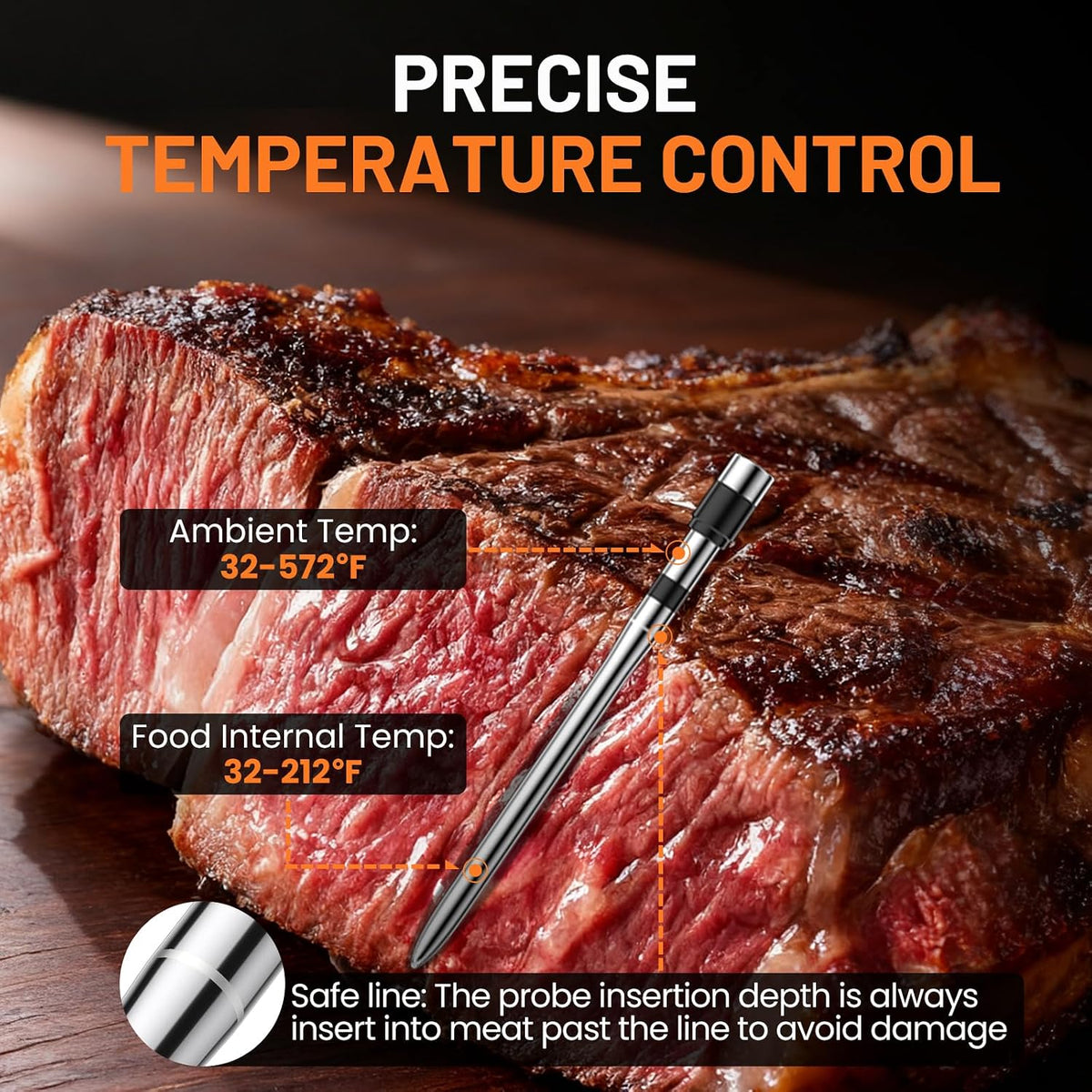 Smart Bluetooth Wireless Meat Thermometer, Digital Smart Base, 1 Probe