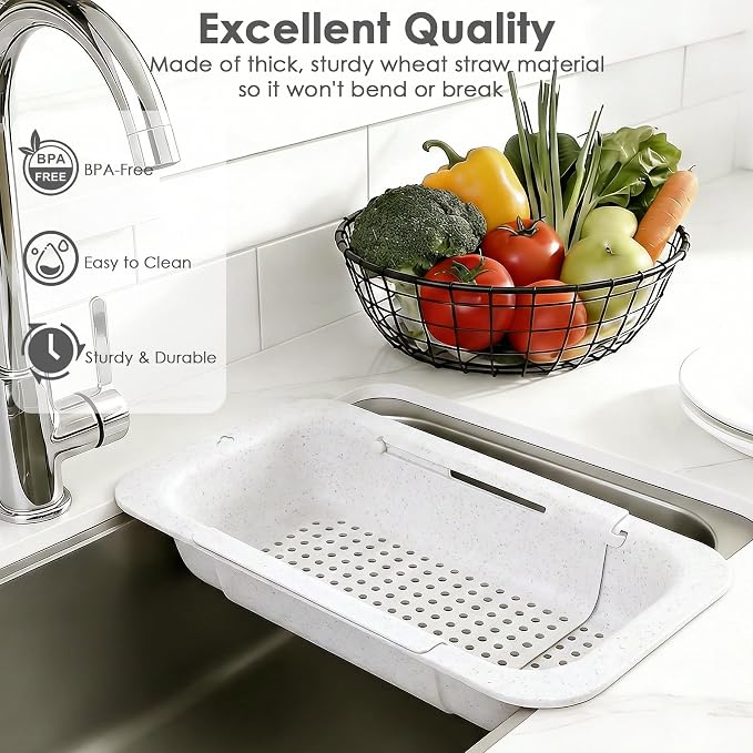 Over the Sink Colander Strainer Basket, Extendable Colander and Strainer - Image 3