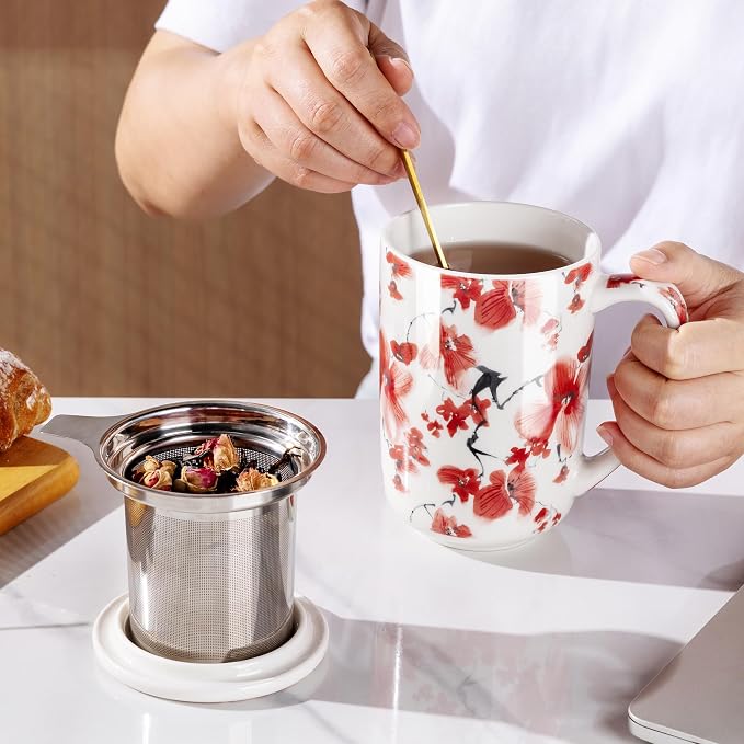 AmorArc Porcelain Tea Mug with Infuser and Lids, 18 Oz Coffee Cup Strainer with - Image 6