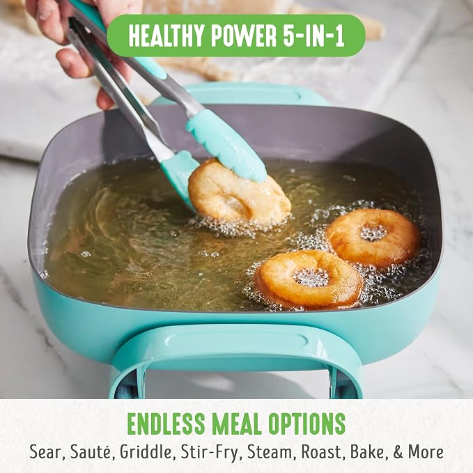 GreenLife 12" 5QT Square Electric Skillet, Glass Vented Lid, Ceramic PFAS-Free - Image 4