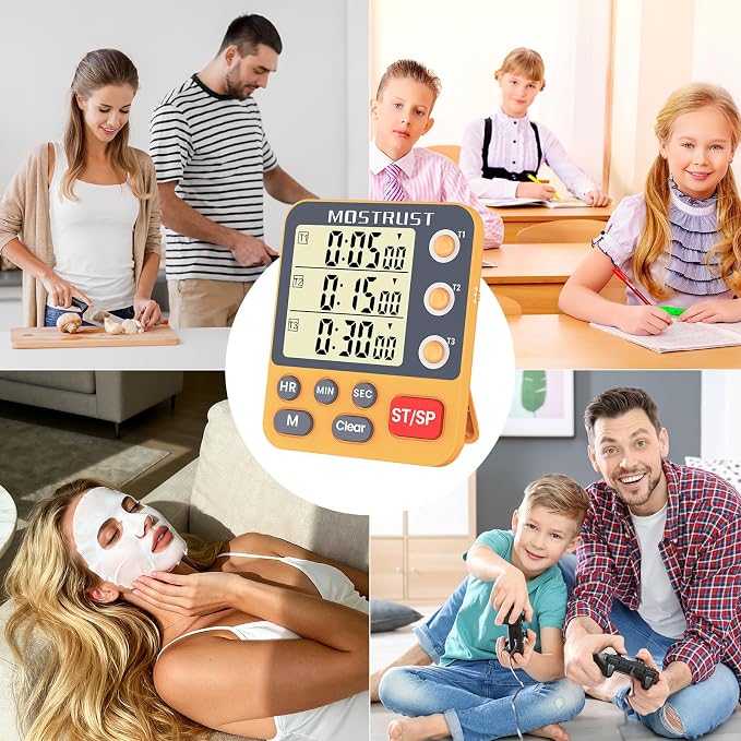Digital Dual Kitchen Timer, 3 Channels Countdown Triple Timer - Image 7