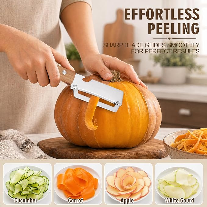 Vegetable Peeler, with Wooden Handle & Bottle Opener, Stainless Steel Kitchen - Image 5