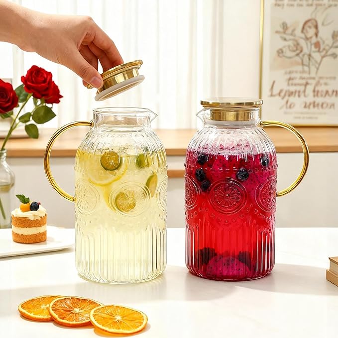 Amzcku Glass Pitcher with Lid, 1 Gallon/128 oz Vintage Water Pitcher, Water - Image 6