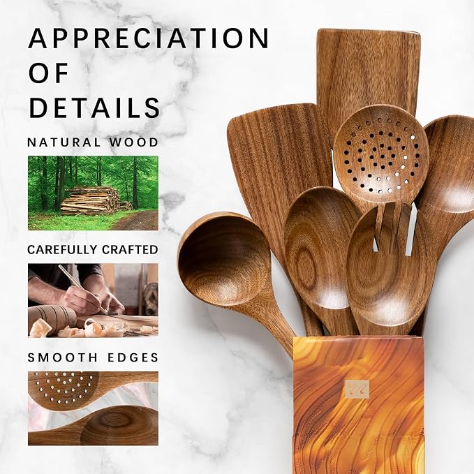 Wooden Spoons for Cooking, Nonstick Cooking Utensil Set - Image 4