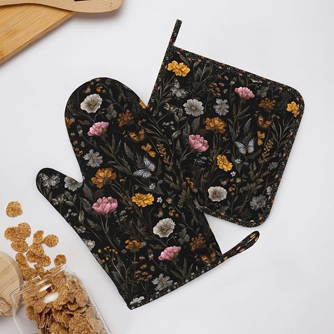 Oven Mitts and Pot Holders Flower Butterfly Boho Botanical Silicone Kitchen - Image 6