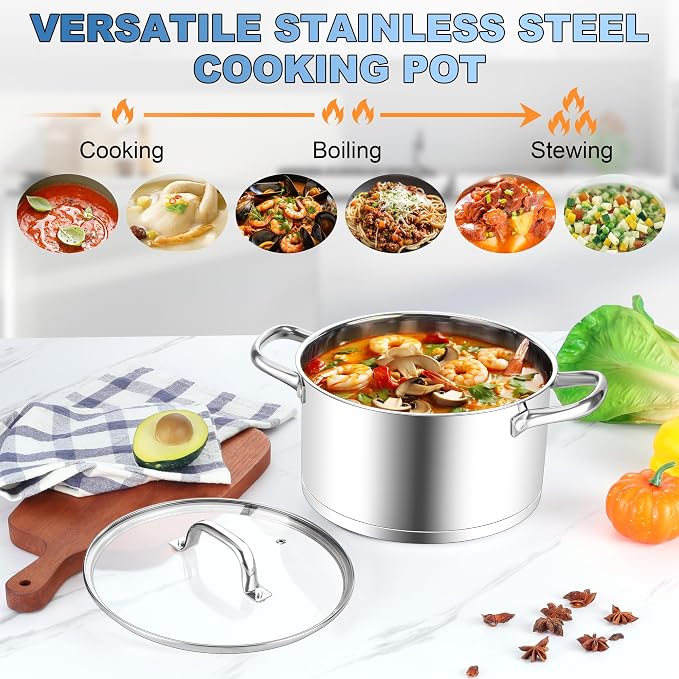 Homikit 5 Quart Stock Pot, Stainless Steel Soup Cooking Pot - Image 6