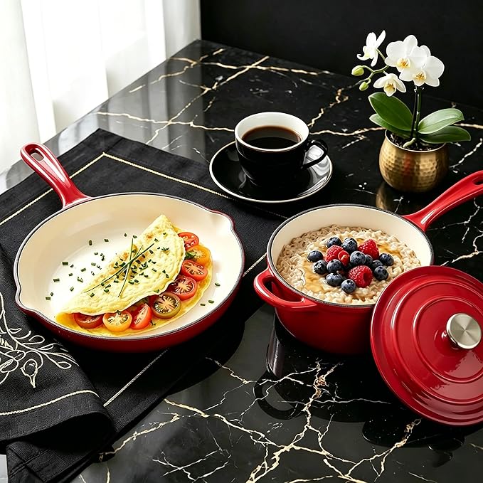 QuliMetal Enameled Cast Iron Cookware Set, 4-Piece Pots and Pans Set - Image 9