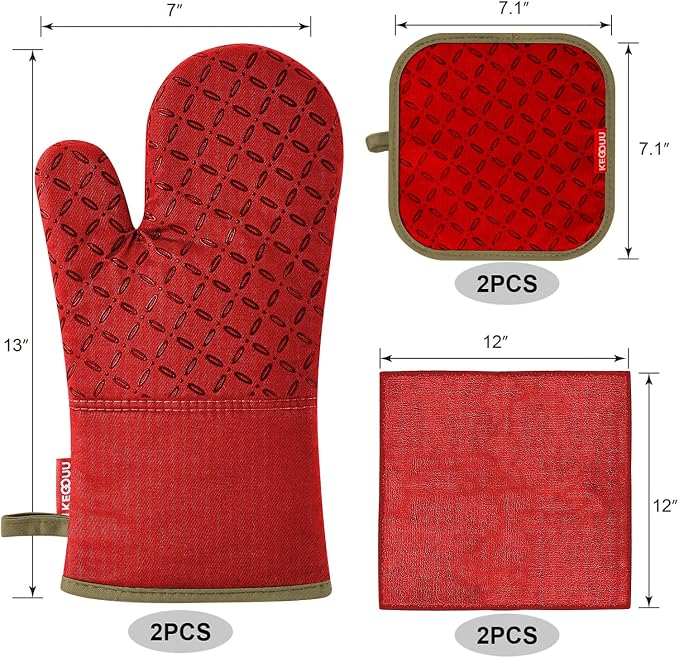 KEGOUU Oven Mitts and Pot Holders 6pcs Set, Kitchen Oven Glove High Heat - Image 2