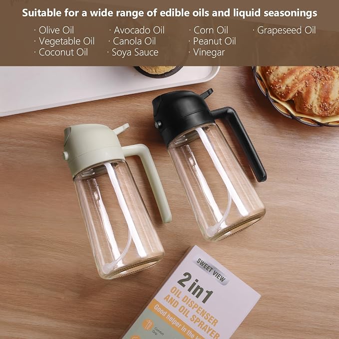 SWEET VIEW Oil Sprayer for Cooking, 16oz/470ml 2 In 1 Glass Olive Oil Sprayr & - Image 7