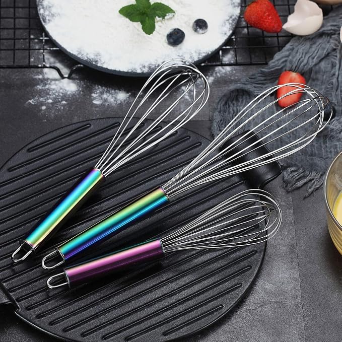 Berglander Rainbow Handle Whisk Pack of 3 Stainless Steel 8", Titianium Plating - Image 4