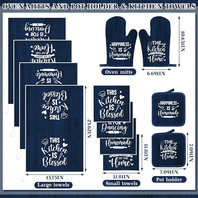 12 Pcs Farmhouse Kitchen Decor Sets 4 Blue Kitchen Hand Towels 4 Dish Clothes 2 - Image 4