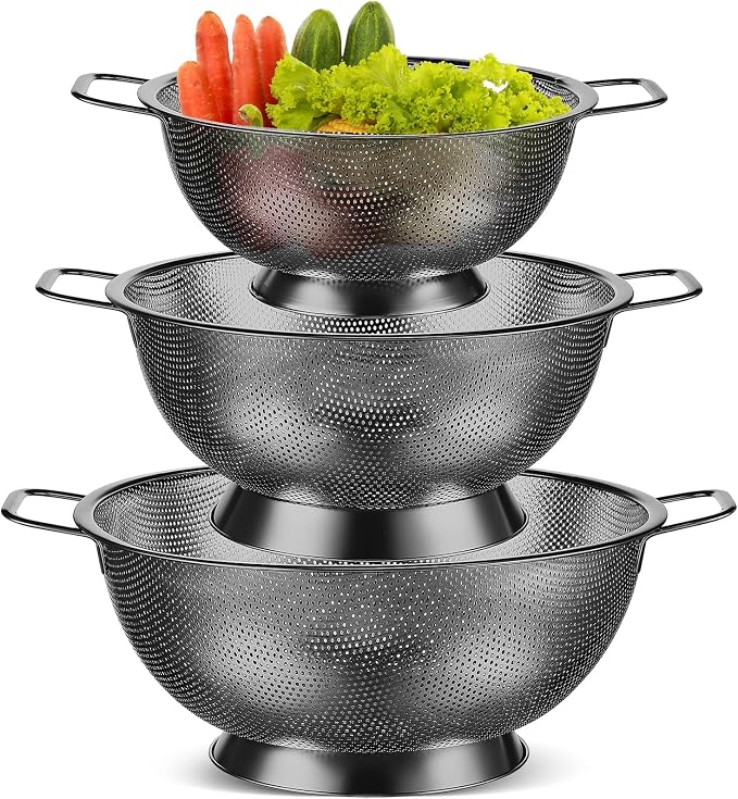 Bokon 3 Pcs Stainless Steel Colander Set Colander Bowl and Sieves 1/3/5 Quart by Bokon
