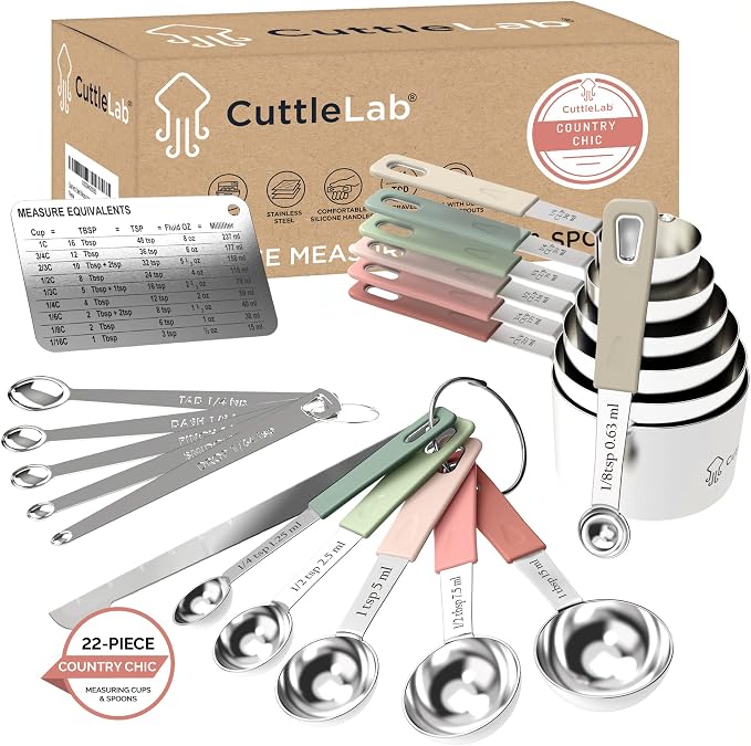 CuttleLab 22-Piece Stainless Steel Measuring Cups and Spoons Set, Tad Dash by CuttleLab