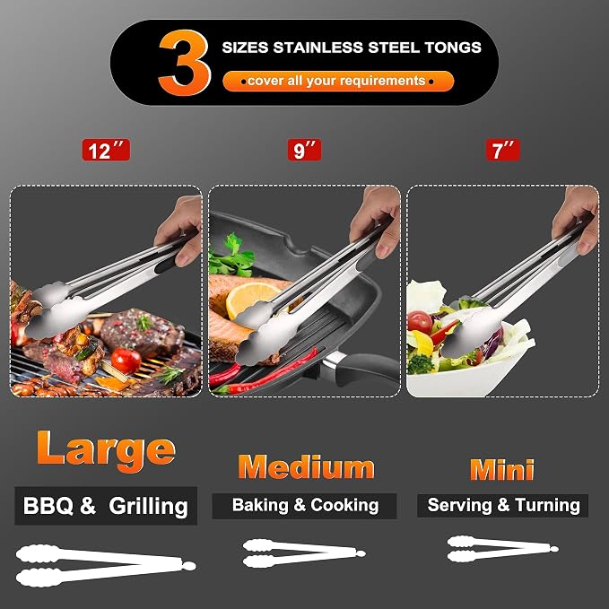 Anaeat Stainless Steel Locking Tong Set of 3 - Image 6
