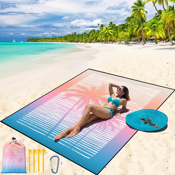 WIWIGO Beach Blanket Waterproof Sandproof Beach Mat 79" X 83"/10'x9'for 2-8 by WIWIGO