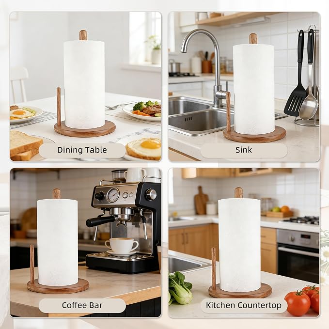 Jumbo Acacia Wood Paper Towel Holder – Large 8.27" Diameter Non-Slip Base - Image 6