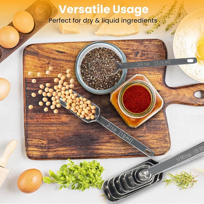Stainless Steel Measuring Spoons Set of 6, Rectangular Metal Measuring Spoons - Image 6