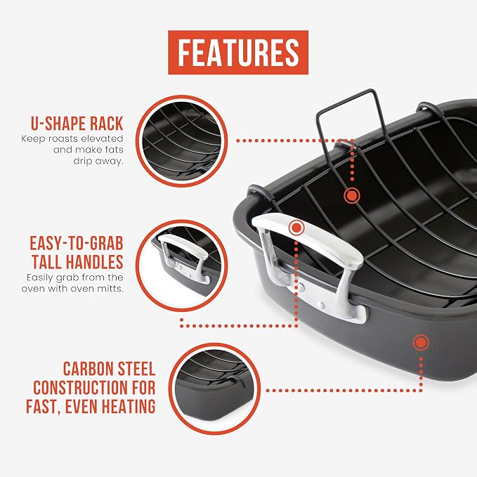 Chef Pomodoro Deluxe Large Carbon Steel Roasting Pan - Image 4