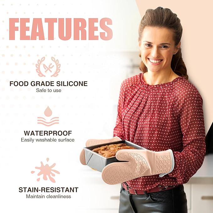 Silicone Oven Mitts, Heat Resistant 2PCS Oven Mitts - Image 4