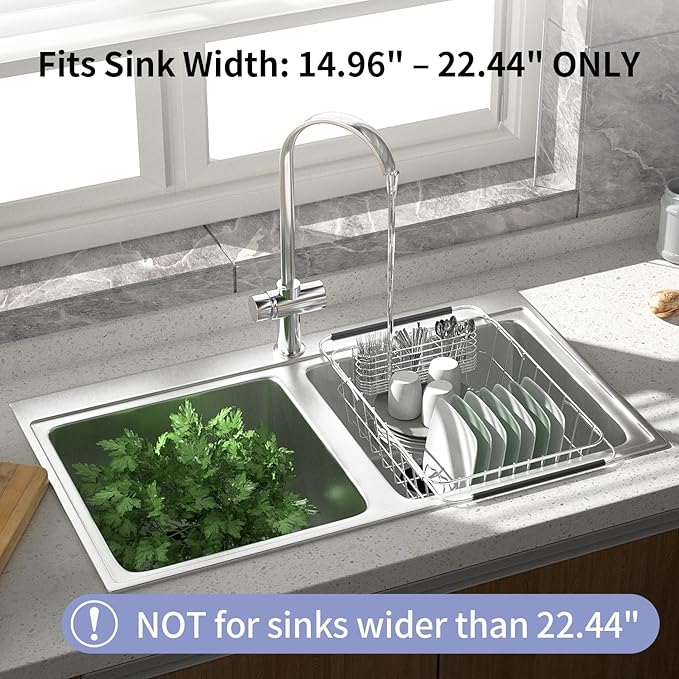 JAQ Over Sink Dish Drying Rack, Expandable 14.96"–22.44" Adjustable Dish Rack - Image 2
