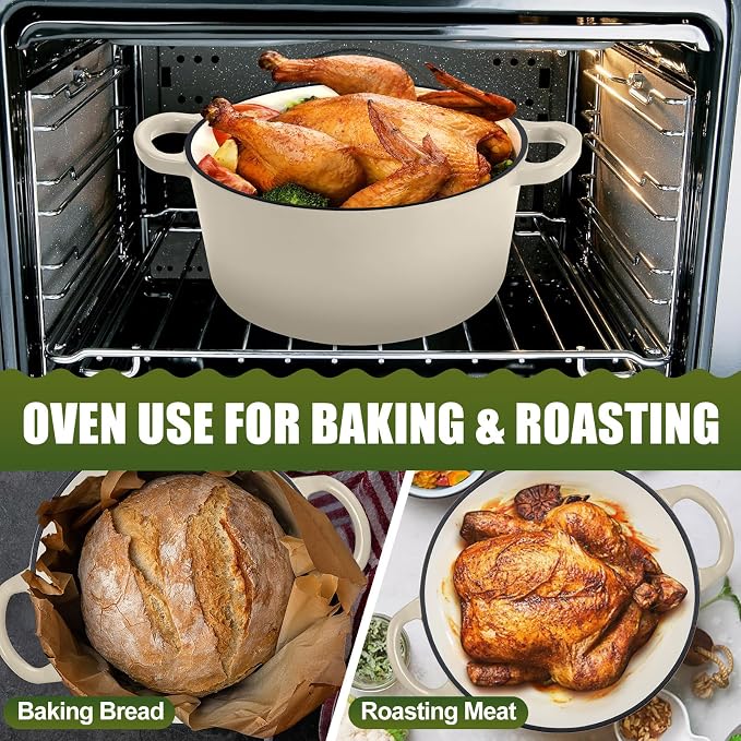 P&P CHEF 7QT Enameled Dutch Oven, Cast Iron Dutch Oven Pot - Image 6