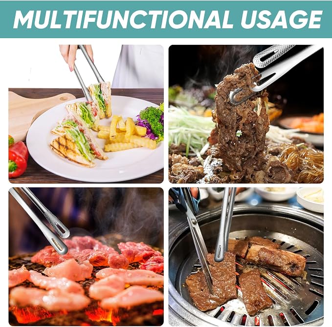 meekoo 6 Pcs 7.8 Inches Stainless Steel Korean BBQ Grill Tongs Japanese - Image 7