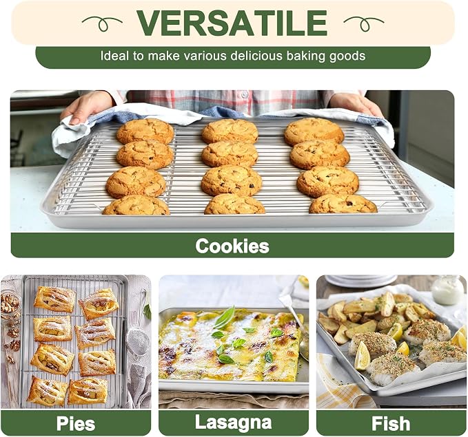 TeamFar Baking Sheet with Rack Set, 16/12.5/10.5 Inch Stainless Steel Cookie - Image 6