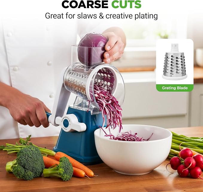 NutriChef 3 in 1 Cheese Grater & Shredder | Strong Suction Base, Rotary Handle - Image 5