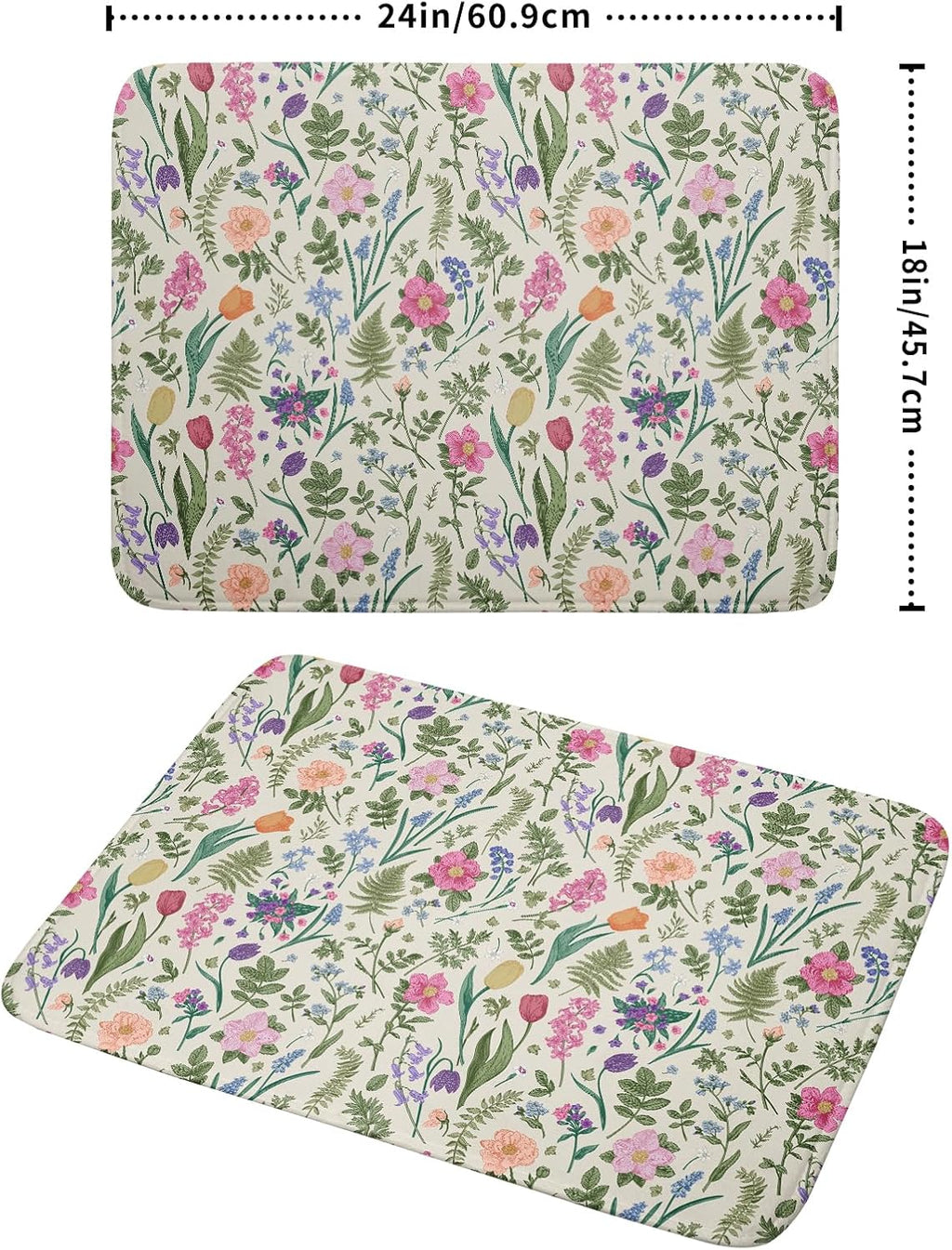 Spring Floral Dish Drying Mat for Kitchen Counter 18x24 Pink Sage