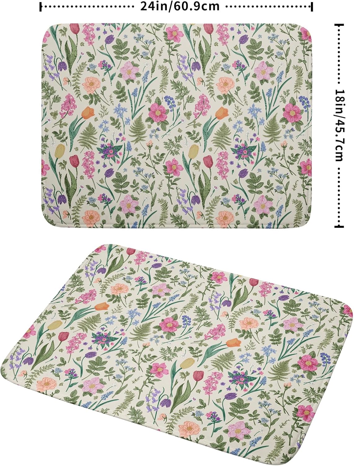 Spring Floral Dish Drying Mat for Kitchen Counter 18x24 Pink Sage