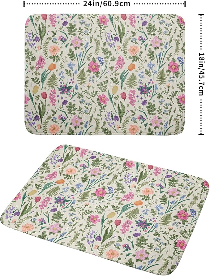 Spring Floral Dish Drying Mat for Kitchen Counter 18x24 Pink Sage Green Flower - Image 2
