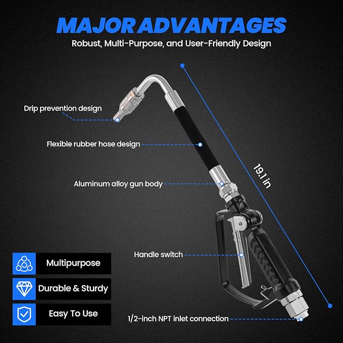 Pneumatic Oil Gun Dispenser, Oil Control Valve Nozzle 1/2-Inch NPT Inlet - Image 6