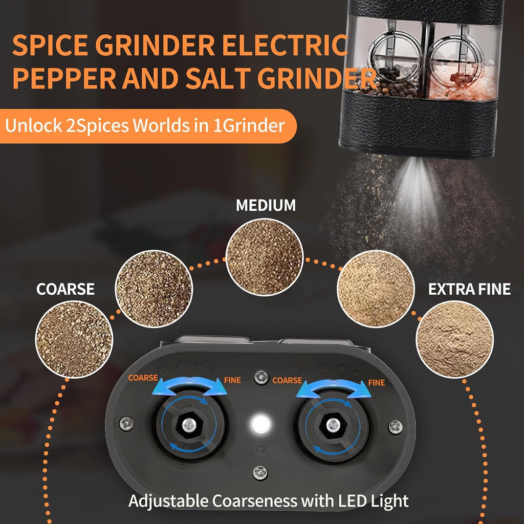 Dual Chamber Electric Pepper and Salt Grinder,Rechargeable Salt and
