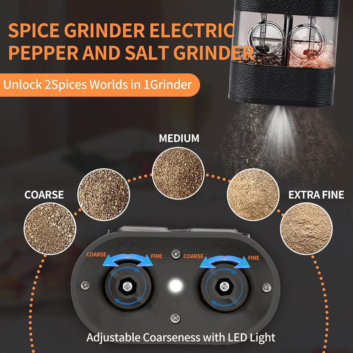 Dual Chamber Electric Pepper and Salt Grinder,Rechargeable Salt and