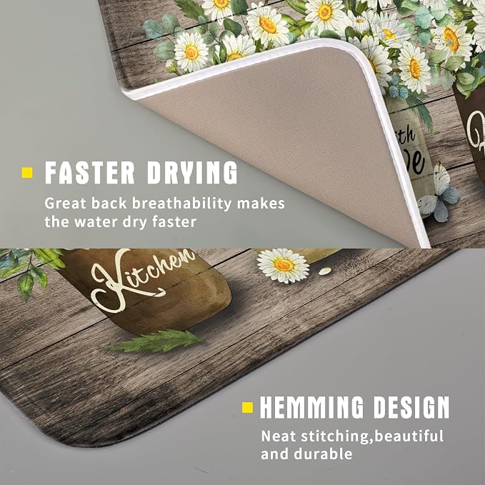 Flower Vase Dish Drying Mats 16x18 Inch Rustic Wood Reversible Microfiber - Image 3