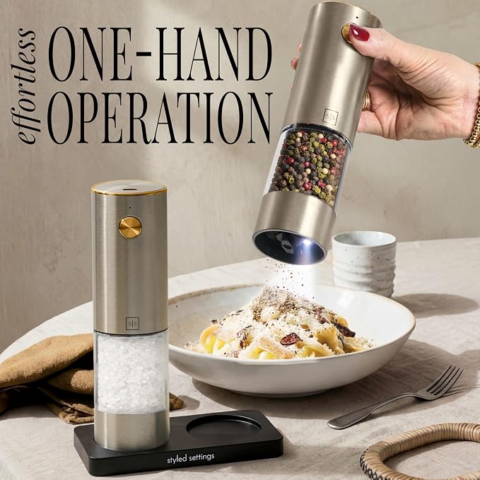 Electric Salt and Pepper Grinder Set Rechargeable – Stainless Steel Salt and - Image 2