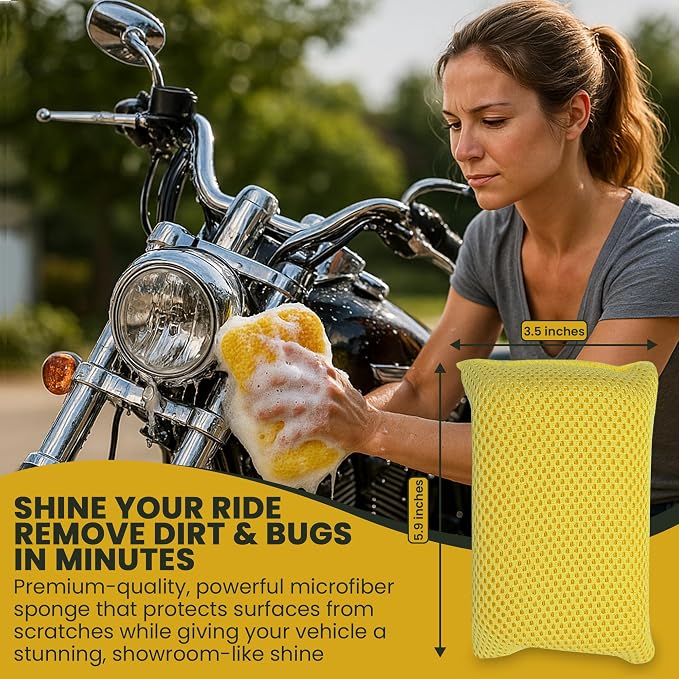 Iconikal 6-Pack Bug Scrubber Sponge 5.9x3.5-Inch Yellow Microfiber Large Car - Image 7
