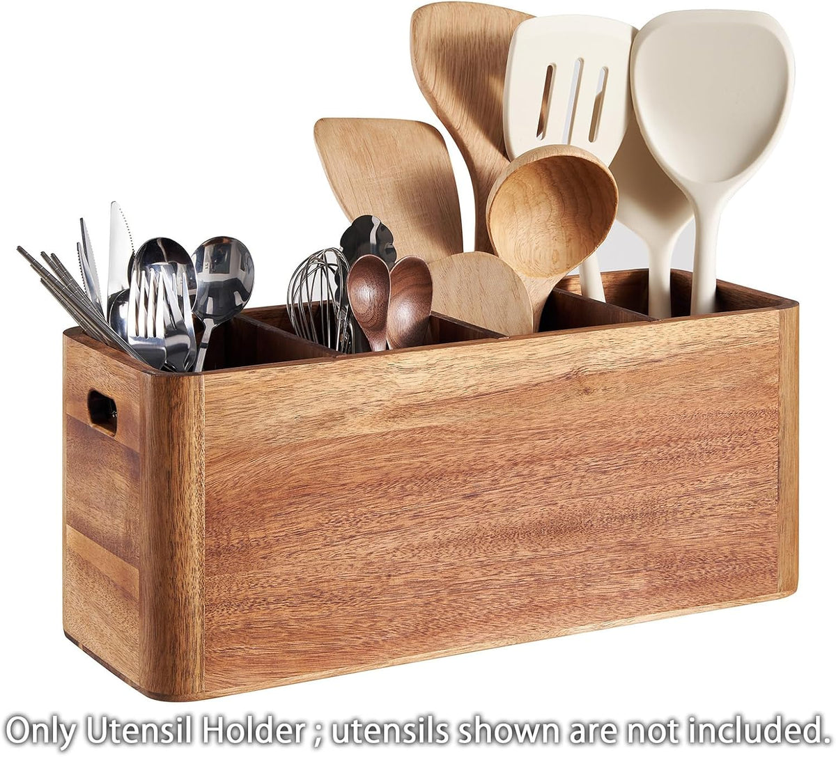 16" Wooden Kitchen Utensil Holder, Extra Large Acacia Wood Organizer