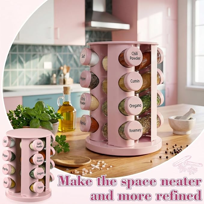 Yungyan Pink Rotating Spice Rack Seasoning Organizer - Image 6