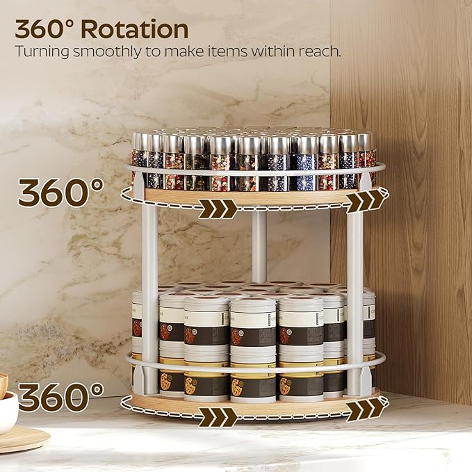 YATINEY Lazy Susan Organizer, Rotating Spice Rack, 2 Tier Spice Turntable - Image 2