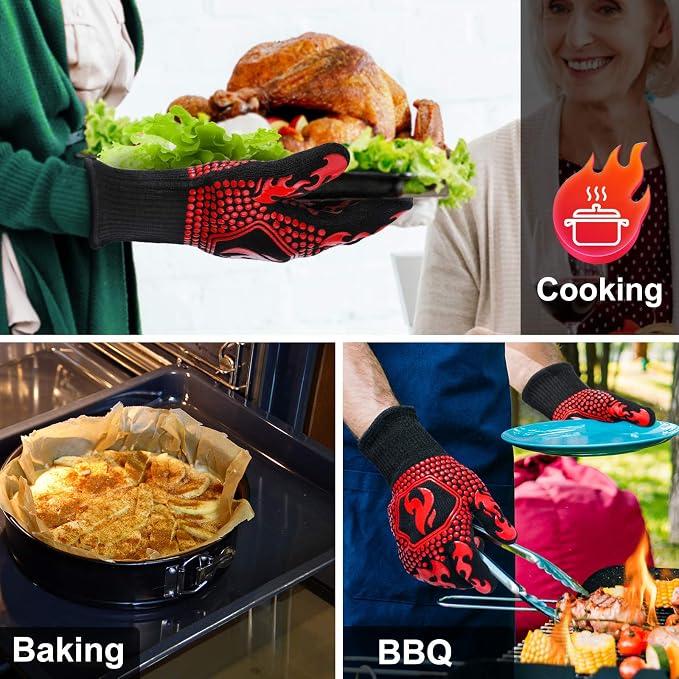 QUWIN BBQ Gloves, Oven Gloves 1472℉ Extreme Heat Resistant, Grilling Gloves - Image 5