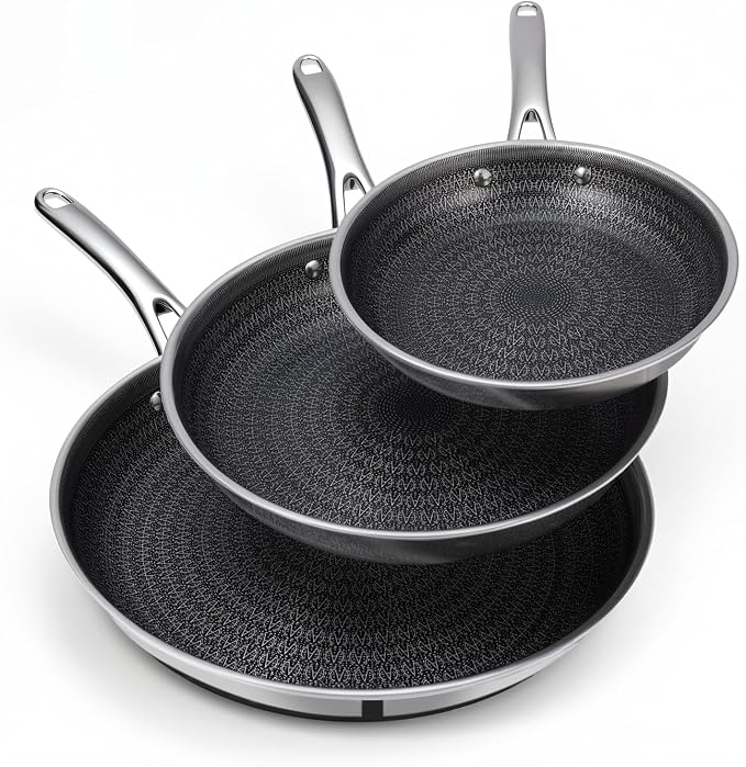 Ammeloo Hybrid Tri-Ply Stainless Steel Frying Pan Set, Non Stick Frying Pans by Unknown